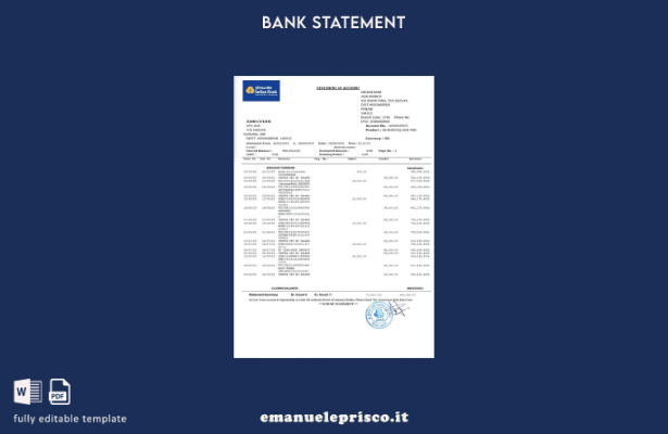 modello word di estratto conto bancario indiano in stile verificato